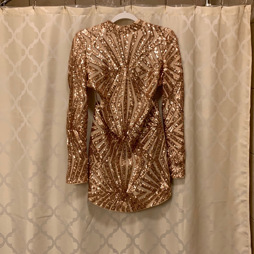 Gold sequin backless mini dress